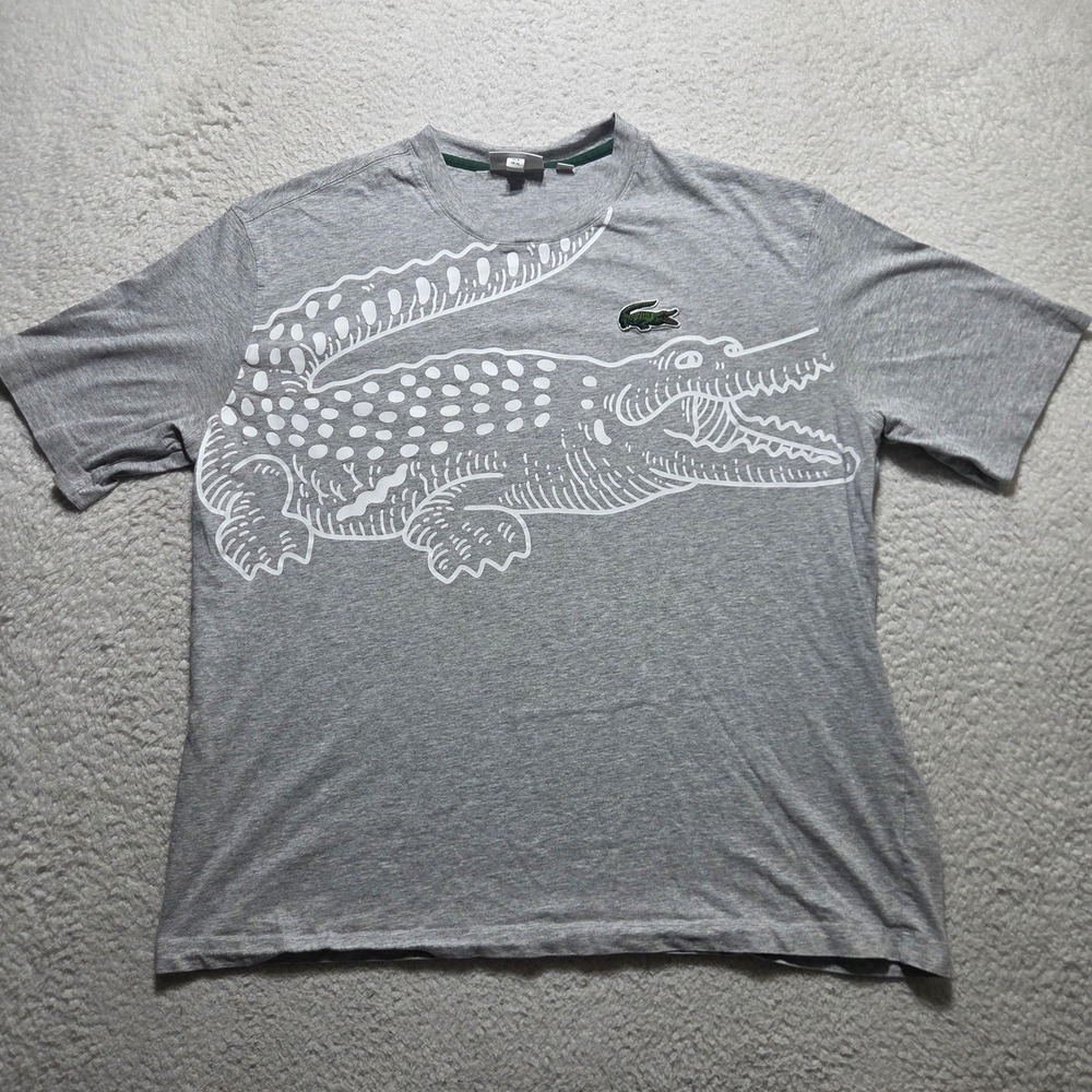 Lacoste T Shirt Mens XL Gray Short Sleeve Cotton Embroidered Logo Casual Tee